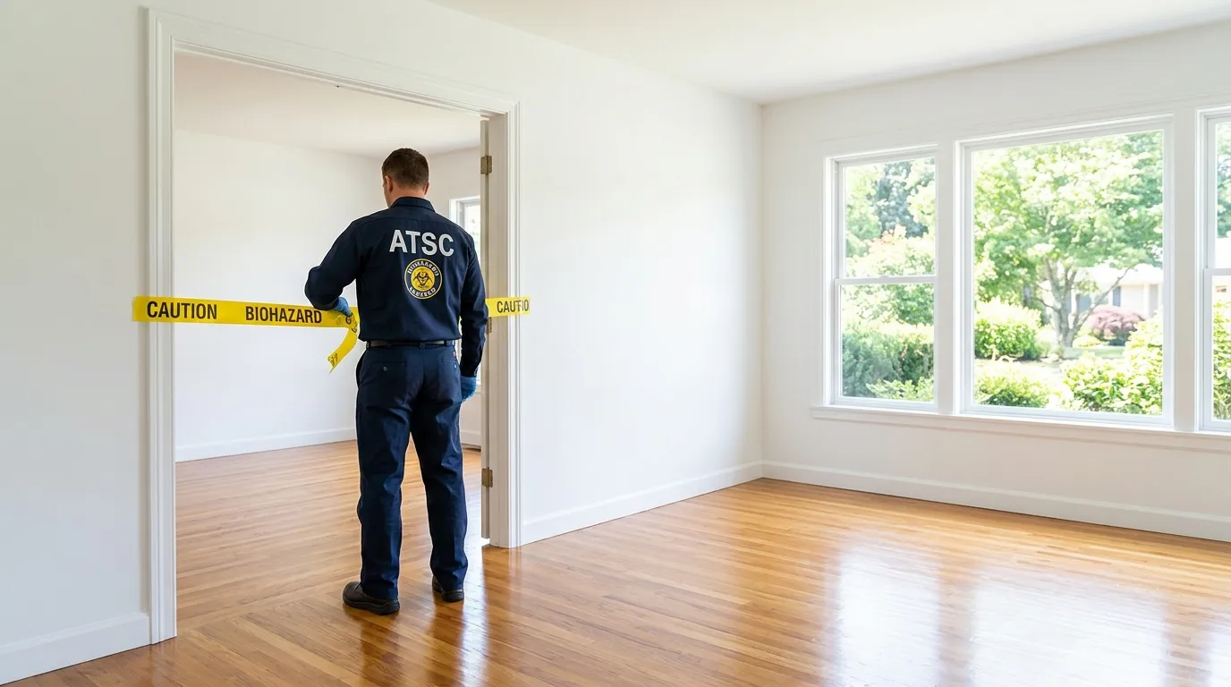 Certified biohazard cleanup crew performing Decomposition Cleanup in Encino